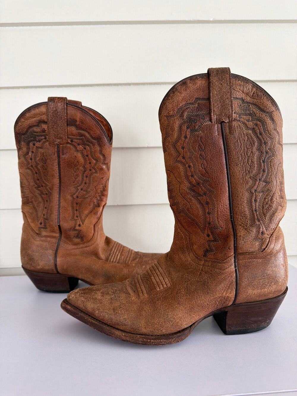 Vintage Dan Post Cowboy Boots Mens 6.5 Distressed Brown Leather Western Rodeo